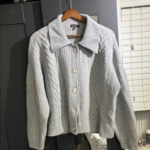 Quince Gray Cable Knit Cardigan Sweater